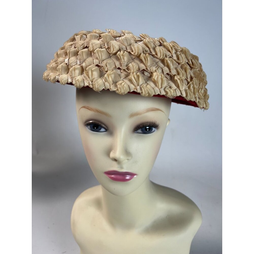 Vintage Foleys Straw & Velvet Hat With Textured Leaf Design